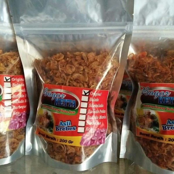Bawang Goreng via Bukalapak, 1. Kerupuk Tulang Bandeng, 2. Crispy Ikan Serinding, 3. Abon Ikan Bandeng, 4. Ikan Bandeng, 5. Bawang Merah, 6. Kerupuk Rumput Laut, 7. Bawang Goreng, 8. Telur Asin Rasa Udang, 9. Kerupuk Telur Asin Khas Brebes, 10. Terasi Brebes, 11. Ketan Penchok, 12. Batik Brebes, 13. Kerupuk Telur Asin