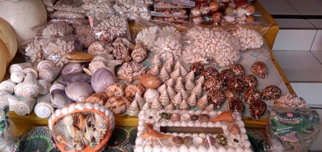 Kerajinan Kerang, 1. Noga Kelapa Rasa Jahe, 2. Kepiting Soka Krispi, 3. Udang Kering Goreng, 4. Noga Suuk (noga kacang tanah), 5. Ikan Asin Jambal Roti, 6. Gula Merah, 7. Opak (Rengginang Terasi), 9. Hasil Laut Segar, 10. Sawo, 11. Kaos Pantai, 12. Kerajinan Kerang, 13. Ikan Teri, 14. Keripik Cau (keripik pisang), 15. Sale Pisang Pangandaran, 16. Pindang Gunung