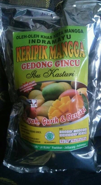 Keripik Buah Mangga via Tokopedia, 1. Buah Mangga, 2. Dodol Laragudig, 3. Sirup Mangga, 4. Keripik Buah Mangga, 5. Rumbah, 6. Burbacek, 8. Blengep Cotot, 9. Kerupuk Bonggol Pisang, 10. Geblog, 11. Karedok, 12. Pedesan Entok, 13. Dodol Pelem, 14. Wedang Sereh, 15. Cuwing, 16. Orog – orog, 17. Wajik, 18. Mie Ragit, 19. Bubur Gintir, 20. Cimplo, 21. Petis, 22. Lepet, 23. Dongkal, 24. Emping Melinjo, 25. Kerupuk Udang, 26. Terasi, 27. Kerupuk Kulit Ikan, 28. Keripik Tike, 29. Aneka Ikan Asin, 30. Ikan Asin Jambal Roti, 31. Dodol Gula Merah, 32. Dodol Lolos, 33. Serabi, 34. Glintir, 35. Ketan Tutu, 36. Jalabiya, 37. Kue Cikak, 38. Blencong, 39. Pindang Gombyang Manyung, 40. Kaos Kafka Indramayu, 41. Nagasari, 42. Nasi Lengko, 43. Blendung Jagung