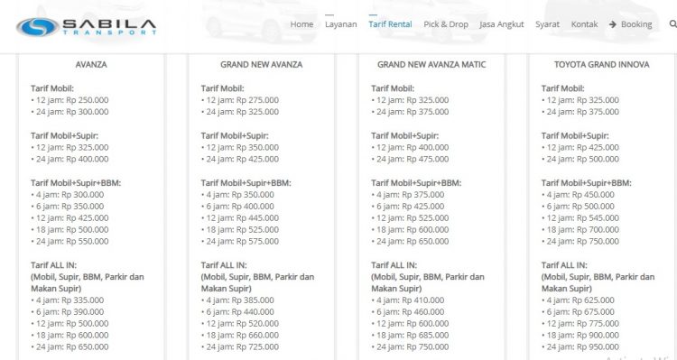 Tarif Sabila Transport, 1. Go Travela, 2. Sabila Transport, 3. Garasi Jogja, 4. Omocars.com, 5. Avilo Rent Car, 6. Sanjayatour.com, 7. Abdi Transport, 8. Jogja Transport, 9. Bening Car Rental, 10. Anugrah Transport, 11. Aman Amin Transport, 12. Jogja Empat Roda, 13. Alvian Trans, 14. Abadi Transport, 15. Bali Yogya Transport, 16. Ada Kawan Transport, 17. 24 Transport, 18. 88 Bintang Transport