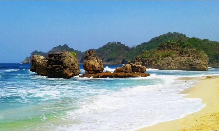 Pantai Kondang Merak, 1. Pantai Sipelot, 2. Pantai Licin, 3. Pantai Balekambang, 4. Pantai Ngliyep, 5. Pantai Batu Bengkung, 6. Pantai Watu Leter, 7. Pantai Bajulmati, 8. Pantai Goa Cina, 9. Pantai Lenggoksono, 10. Pantai Jonggring Saloko, 11. Pantai Mbehi, 12. Pantai Modangan, 13. Pantai Bantol, 14. Pantai Kondang Buntung, 14. Pantai Kondang Merak, 15. Pantai Watu Pecah, 16. Pantai Tiga Warna, 17. Pantai Sendang Biru, 18. Pantai Ngandol, 19. Pantai Banyu Anjlok, 20. Pantai Sendiki, 21. Pantai Tamban, 22. Pantai Bolu- Bolu, 23. Pantai Wediawu, 24. Pantai Wonogoro, 25. Pantai Nganteb, 26. Pantai Clungup, 27. Pantai Banyumeneng, 28. Pantai Gatra, 29. Pantai Jonggring Saloka, 30. Pantai Watu Lepek, 31. Pantai Wedi Putih, 32. Pantai Klatakan, 33. Pantai Pancer, 34. Pantai Kaliapus, 35. Pantai Bangsong, 36. Pantai Savana, 37. Pantai Teluk Asmoro, 38. Pantai Tomen, 39. Pantai Ungapan, 40. Pantai Jolangkung, 41. Pantai Parang Dowo, 42. Pantai Telok, 43. Pantai Kajaran, 44. Pantai Wedi Klopo, 45. Pantai Ngopet, 46. Pantai Pasang, 47. Pantai Karang Tengkorak, 48. Pantai Karang Bolong, 49. Pantai Ngudel, 50. Pantai Kuncaran, 51. Pantai Taman Ayu, 52. Pantai Pesanggrahan