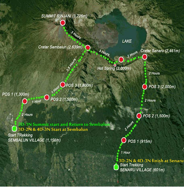 Peta Pendakian Gunung Rinjani, Basecamp Sembalun, Basecamp Sembalun – POS 1, POS 1 – POS 2, POS 2 – POS 3, POS 3 – Plawangan Sembalun, Plawangan Sembalun – Segara Anak, Segara Anak