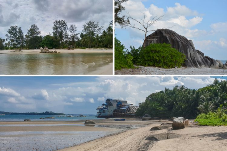 Pantai Romodong, 1. Pantai Pangana, 2. Pantai Tanjung Pesona, 3. Pantai Batu Tambun, 4. Pantai Rambak, 5. Pantai Parai Tenggiri, 6. Pantai Tapak Hantu, 7. Pantai Romodong, 8. Pantai Batu Bedaun, 9. Pantai Tikus Emas, 10. Pantai Rebo, 11. Pantai Penganak, 12. Pantai Tanjung Kelayang, 13. Pantai Tanjung Tinggi, 14. Pantai Batu Kodok, 15. Pantai Tongaci, 16. Pantai Pasir Padi, 17. Pantai Penyusuk, 18. Pantai Matras