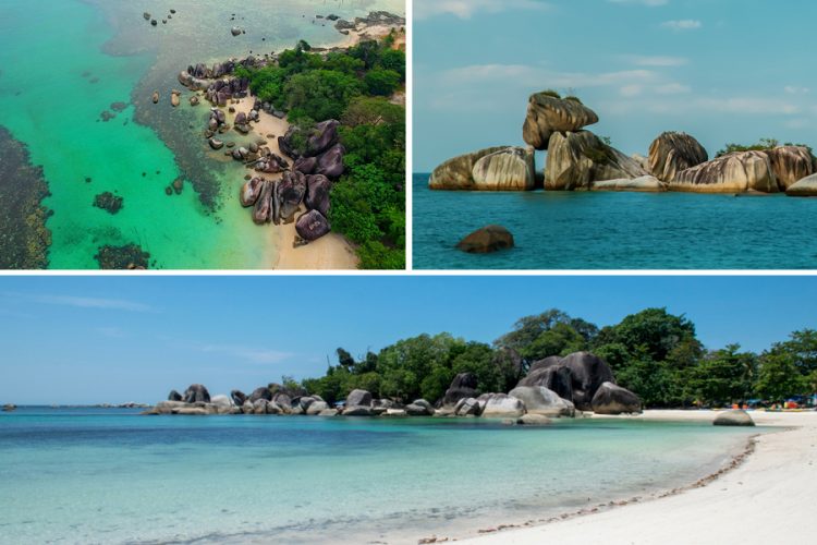 Pantai Tanjung Kelayang, 1. Pantai Pangana, 2. Pantai Tanjung Pesona, 3. Pantai Batu Tambun, 4. Pantai Rambak, 5. Pantai Parai Tenggiri, 6. Pantai Tapak Hantu, 7. Pantai Romodong, 8. Pantai Batu Bedaun, 9. Pantai Tikus Emas, 10. Pantai Rebo, 11. Pantai Penganak, 12. Pantai Tanjung Kelayang, 13. Pantai Tanjung Tinggi, 14. Pantai Batu Kodok, 15. Pantai Tongaci, 16. Pantai Pasir Padi, 17. Pantai Penyusuk, 18. Pantai Matras
