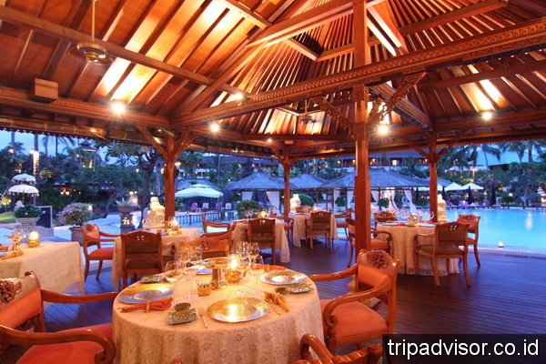Raja’s Balinese Restaurant, 1. Nasi Campur Bali, 2. Nasi Tepeng, 3. Ayam Betutu, 4. Bebek Goreng Kuta, 5. Tipat Blayag, 6. Lawar Kuning, 7. Sate Lilit, 8. Rujak Kuah Pindang dan Rujak Bulung, 9. Serombotan, 10. Nasi Jinggo, 11. Nasi Tekor, 12. Nasi Ayam Kadewatan Bu Mangku, 13. Bebek Bengil, 1. Bale Udang Bali Mang Engking, 2. Nasi Ayam Ibu Oki, 3. RM Ayam Betutu Ibu Nia, 4. Ayam Bakar Taliwang Baru, 5. De’dapoer Sanur, 6. Raja’s Balinese Restaurant, 7. Cafe De’dapoer Kuta, 8. Bagus All Day Dining Kuta, 9. Grand Puncak Sari 2 restaurant, 10. Ayam Betutu Bu Adi, 11. Warung Men Weti, 12. Warung Pojok, 13. Sop Ikan Warung Mak Beng, 14. Nasi Tempong Pink, 15. Warung Wardani, 16. Warung Muslim Moro Seneng