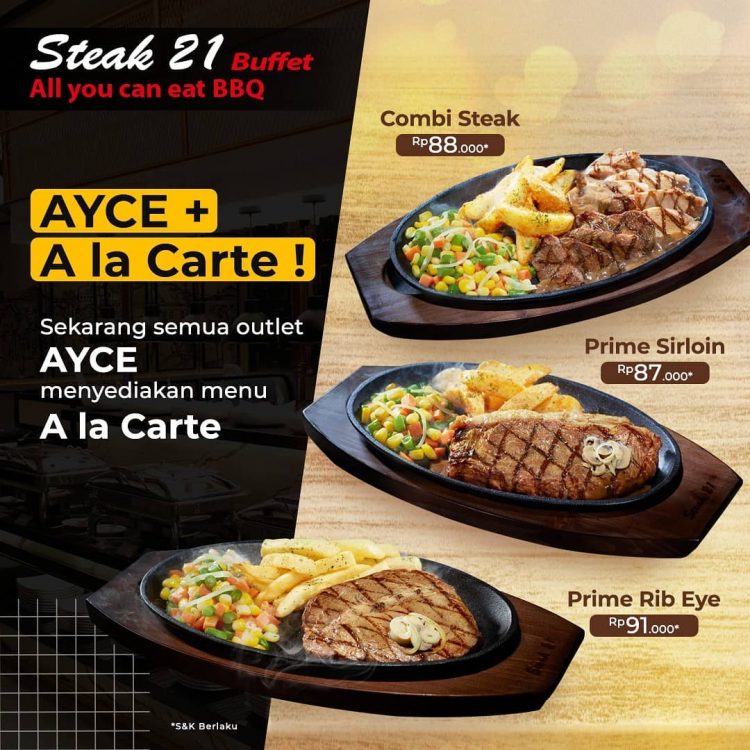 Steak 21, 1. Joni Steak, 2. Kapten Steak, 3. Waroeng Steak n Shake, 4. Abuba Steak, 5. Holycow Steak! Steak House by Chef Afit, 6. Steak 21, 7. Tokyo Skipjack, 8. Outback Steakhouse, Kuningan, 9. Ruth’s Chris Steak House, Kuningan, 10. Bistecca, SCBD, 11. Akira Back Jakarta, Setiabudi, 12. El Asador Restaurant, Kemang, 13. Holy Smokes, Senopati, 14. Tony Roma’s, UOB Thamrin, 15. Angus House, Plaza Senayan, 16. Super Steak, 17. Gandy Steakhouse, 18. Soeryo Cafe & Steak, 19. Aged + Butchered, 20. Le Quartier, 21. Altitude Grill, 22. Sir Loin, 23. Wolfsgang’s Steakhouse, 24. Sudestada Jakarta