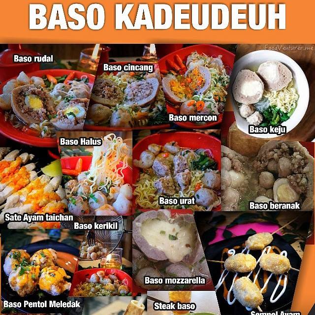 Bakso Kadeudeuh Bandung, 1. Bakso Arief, 2. Bakso Barbel Agung Hercules, 3. Bakso Beranak Cimahi, 4. Bakso Beranak dalam Sumur, 5. Bakso Ceker Braga, 6. Bakso Cuankie Serayu, 7. Bakso Malang Enggal, 8. Bakso Rudal Anggrek, 9. Bakso Semar, 10. Mie Bakso Akung, 11. Bakso Soun, 12. Bakso Panghegar, 13. Mie Bakso Ramdhan, 14. Bakso Ja’i, 15. Bakso Boedjangan, 16. Bakso Lotus, 17. Bakso Jabrig, 18. Bakso Ikah Asgar, 19. Bakso Solo Condong Raos, 20. Bakso Istighfar Mang Dadang, 21. Bakso Kadeudeuh