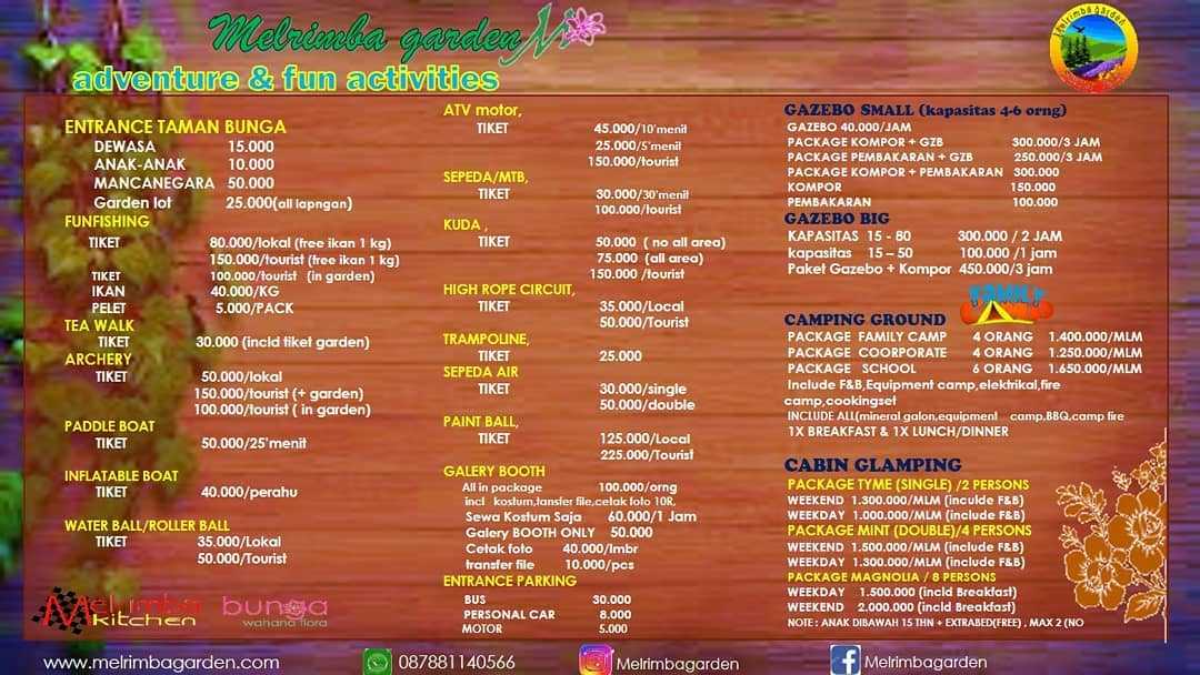 Harga Tiket Melrimba Garden Puncak, Informasi Umum, Daya Tarik Melrimba Garden, Tarif Camping Di Wisata Melrimba Garden Bogor, Harga Tiket Masuk Melrimba Garden Bogor, Spot Foto Instagramable, Lokasi Objek Wisata, Aktivitas Seru di Melrimba Garden, Galeri Foto Wisata Melrimba Garden