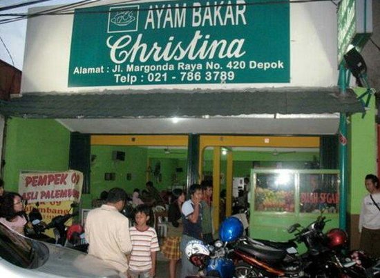Ayam Bakar Christina via Tripadvisor, 1. Shabu Hachi Margonda Depok, 2. Waroeng SS Spesial Sambal, 3. Mang Engking, 4. Pondok Laras, 5. Saung Talaga, 6. Soto Bu Tjondro, 7. Roti Bakar Eddy, 8. RUMAH LOBSTER DEPOK, 9. FISHSTREAT DEPOK, 10. Steak Moen – Moen, 11. Warung Pasta Depok, 12. Pondok Ikan Gurame, 13. Fat Bubble, 14. Mang Kabayan, 15. Perang Kerang, 16. Tibumi Rumah Kopi, 17. Imperial Kitchen & Dimsum, 18. Maxx Coffee, 19. Sop Duren Margonda, 20. Ayam Bakar Christina, 21. Bakso Hitam Pak Bewok, 22. Rumah Makan Shinta, 23. Shirin, 24. Laziiz Restaurant, Makanan Khas Timur Tengah di Depok, 25. Soerabi Enhaii, 26. Nasi Timbel Si Teteh, 27. Pecel Lele Lela, 28. Pidie 2000