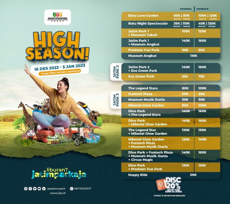 tiket Jatim Park High Season, Informasi Umum, Mengenal Jatim Park 1, Wahana Jatim Park 1, Mengenal Jatim Park 2, Wahana di Jatim Park 2, Mengenal Jatim Park 3, Wahana di Jatim Park 3, Harga Tiket Masuk Jatim Park Group, Tiket Jatim Park High Season, Alamat dan Kontak