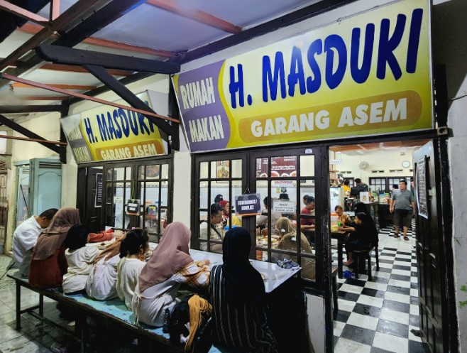 Garang Asem H. Masduki Wahyu Winarto, 1. Sego Dalem, 2. RM Selaras, 3. Teh Jawa Resto, 4. Warung Masduki, 5. Sego Kucing Jogja Pekalongan, 6. Teras Bali, 7. Obonk Steak &amp; Ribs, 8. Pondok Ikan Bakar WIROTO, 9. Rumah Makan Panderasa, 10. Warung Makan Murah Meriah Pekalongan, 11. RM Sop Buntut Bu Leman, 12. Kios KUSTIANI, 13. Ayam Gepuk Super Lezat, 14. Sego Rakyat Mbak Ibah, 15. Teras Makan Indra Sari, 16. RM Sari Raos, 17. Nasi Uwet Haji Zarkasi, 18. Ayam Bakar Wong Solo, 19. Jade Restoran, 20. Raja Ampat Resto, 21. Soto Tauto Bang Dul Pekalongan (Pusat), 22. Soto Kudus Adi Roso, 23. RM Bung Kombor Kepiting, 24. Rumah Makan Sedep Wangi, 25. Pondok Ikan Bakar hitam Manis, 26. Garang Asem H. Masduki, 27. Lesehan Nasi Megono