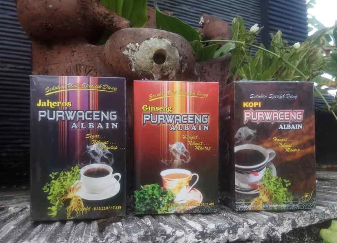 Purwaceng via Instagram.com Purwaceng Albain, 1. Keripik Tempe Kemul, 2. Mie Ongklok, 3. Purwaceng, 4. Opak Singkong, 5. Keripik Jamur, 6. Kacang Dieng, 7. Dendeng Gepuk, 8. Carica Sumbing Segar, 9. Sagon, 10. Terong Belanda, 11. Teh Tambi, 12. Geblek, 13. Opak Angin, 14. Sego Megono, 15. Keripik Kentang, 16. Gorengan Tempe Kemul, 17. Salak khas Wonosobo, 18. Dodol Salak, 19. Combro