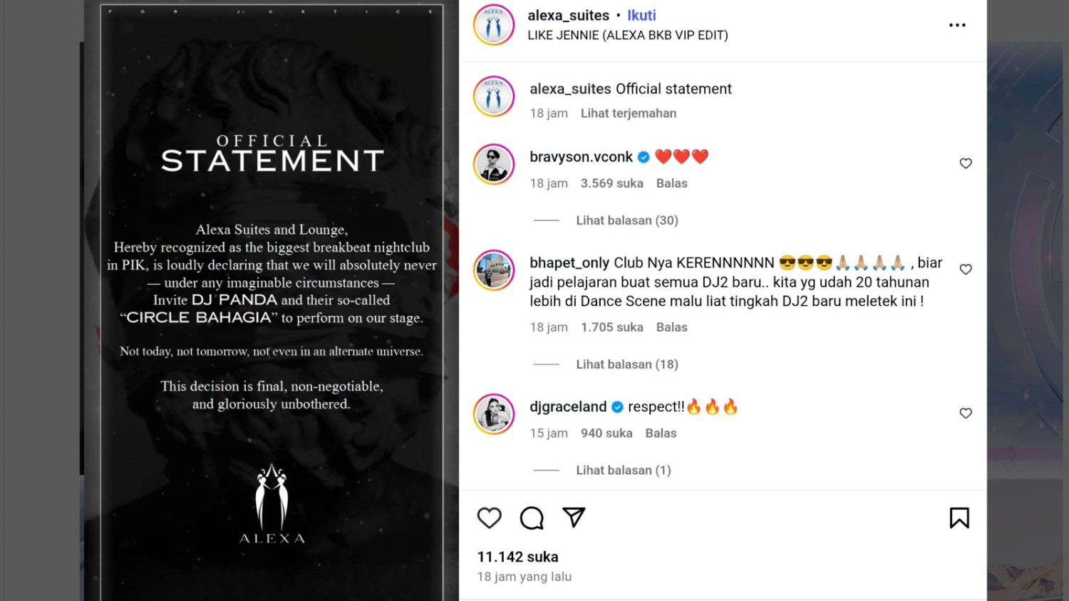 1 Alexa Suites and Lounge, 2 Tembak Langit, 3 Radar Bandar Lampung, 4 Cabin Bogor, 5 Atlas Super Club dan Holywings, 6 Odette Malang, 7 The Venus Palembang, 8 Hexagon Banjarmasin, 9 Caviar Indonesia