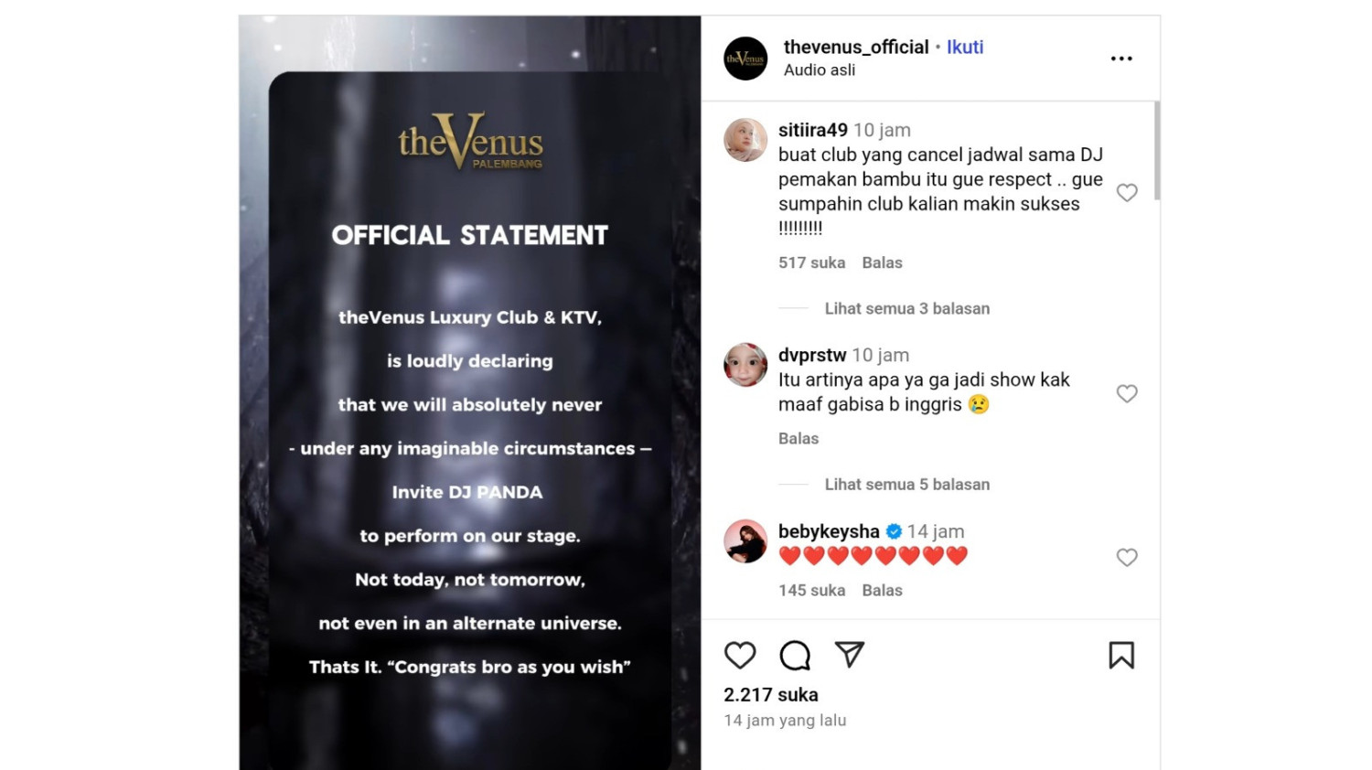 1 Alexa Suites and Lounge, 2 Tembak Langit, 3 Radar Bandar Lampung, 4 Cabin Bogor, 5 Atlas Super Club dan Holywings, 6 Odette Malang, 7 The Venus Palembang, 8 Hexagon Banjarmasin, 9 Caviar Indonesia