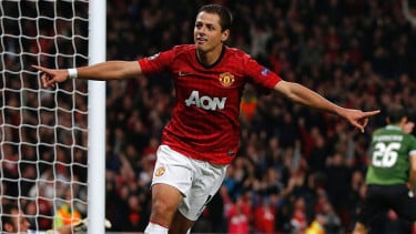 Chicharito merayakan gol kemenangan ke gawang Braga