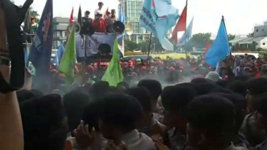 Ilustrasi demo buruh di Jakarta.