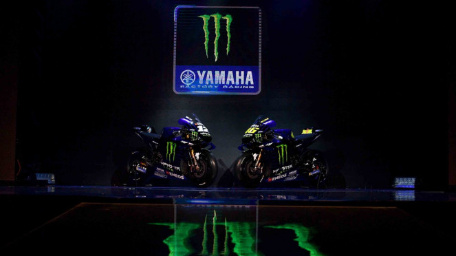 Motor YZR-M1 dipajang saat peluncuran Monster Energy Yamaha MotoGP Team di Jakarta, Senin, 4 Februari 2019.