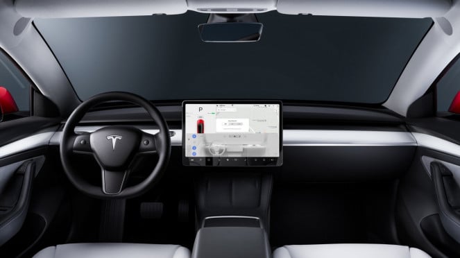 Ilustrasi gambar interior mobil Tesla Model 3 terbaru