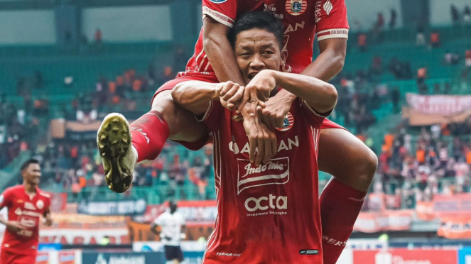 Pemain Persija Jakarta, Rio Fahmi Selebrasi Setelah Mencetak Gol Ke Gawang RANS