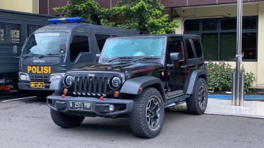Mobil Jeep Rubicon yang digunakan terdakwa Mario Dandy ketika peristiwa anak pengurus GP Ansor, David Ozora dianiaya.