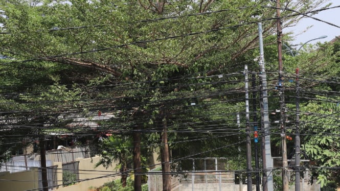 Kabel Semrawut Bikin Bahaya Pengendara