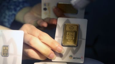 Emas yang dijual di Butik Emas Logam Mulia PT Aneka Tambang Tbk (Antam).