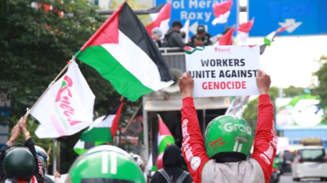 Serikat Pengemudi Daring (SPEED) gelar aksi bela Palestina.