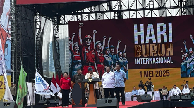 Presiden RI Prabowo Subianto di acara peringatan Hari Buruh