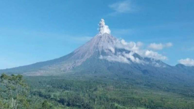 Gunung Semeru erupsi dengan letusan setinggi 700 meter.