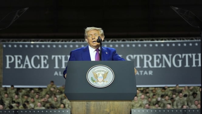 Presiden AS Donald Trump di Pangkalan Udara Al Udeid Air Base, Qatar