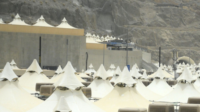 Penampakan tenda-tenda jemaah haji di Mina, Makkah, Arab Saudi, Rabu (21/5/2025)