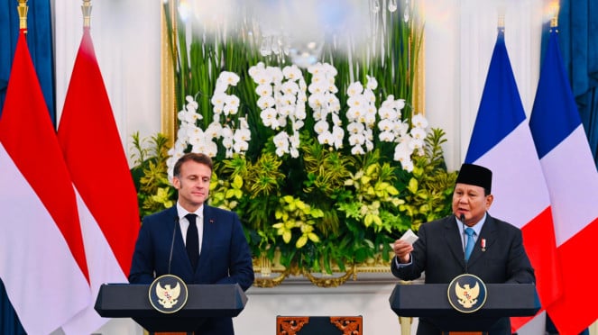 Presiden RI Prabowo Subianto dan Presiden Prancis, Emmanuel Macron di Istana Merdeka, Jakarta Pusat (sumber foto: Laily Rachev - Biro Pers Sekretariat Presiden)