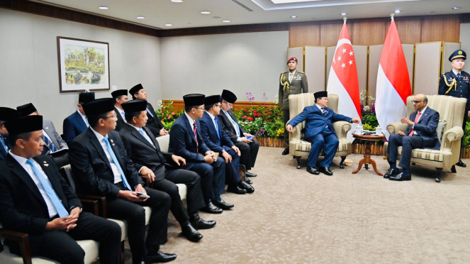 Presiden Prabowo Disambut Upacara Kenegaraan di Parliament House Singapura