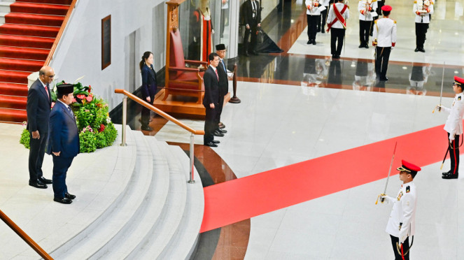 Presiden Prabowo Disambut Upacara Kenegaraan di Parliament House Singapura
