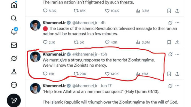 Unggahan cuitan Ali Khamenei.