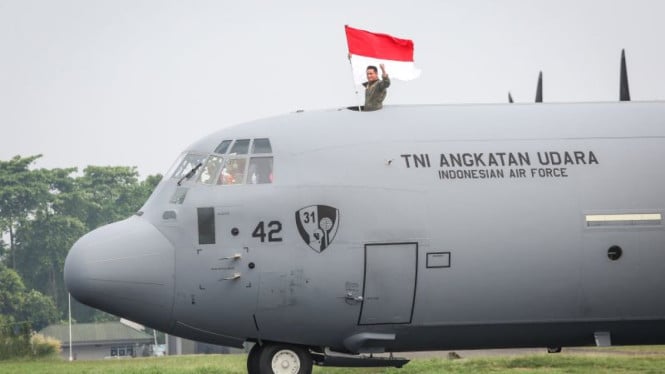 Pesawat C130J Super Hercules A1342 tiba di Lanud Halim Perdanakusuma