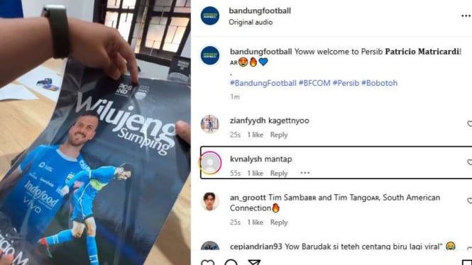 Pemain anyar Persib Bandung Patricio Matricardi diumumkan lewat surat pos