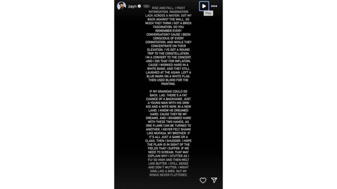 Instagram Story Zayn Malik