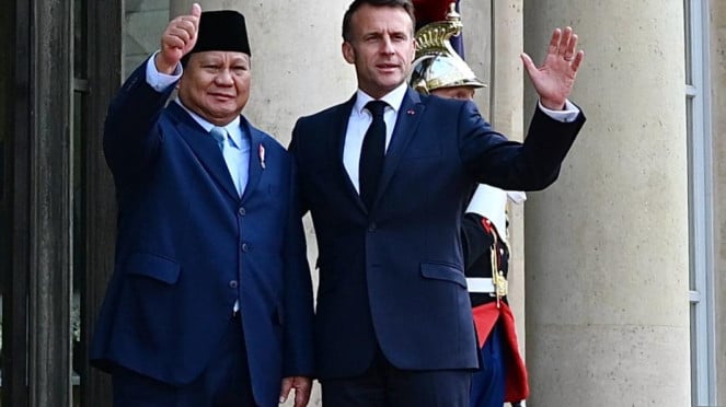 Presiden Prabowo Subianto dan Presiden Prancis Emmanuel Macron di Istana Élysée