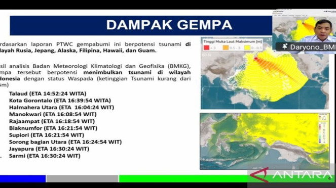 BMKG menjelaskan perkembangan peringatan dini tsunami pasca gempa Rusia