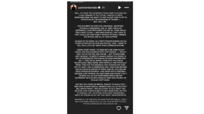 Justin Timberlake Umumkan Alami Penyakit Lyme 