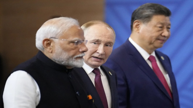 PM India Narendra Modi bersama Presiden Putin dan Presiden China Xi Jinping