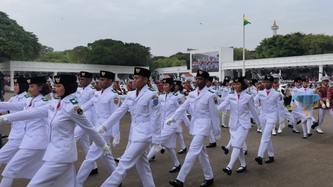 Suasana gladi bersih upacara HUT Kemerdekaan RI ke-80 di Istana Merdeka