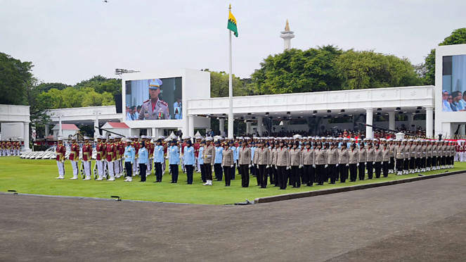 Suasana gladi bersih upacara HUT Kemerdekaan RI ke-80 di Istana Merdeka