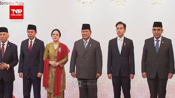 Presiden Prabowo Subianto dan Wapres Gibran bersama pimpinan DPR, MPR dan DPD RI