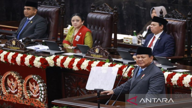 Presiden Prabowo Subianto saat pidato dalam sidang tahunan MPR RI