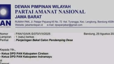 Surat penjaringan calon pendamping desa dari DPW PAN Jawa Barat