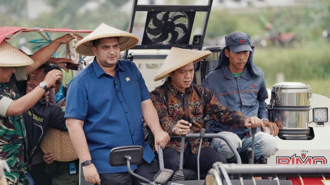 Anggota DPR RI dari Fraksi Nasdem, Rajiv saat meninjau panen raya padi