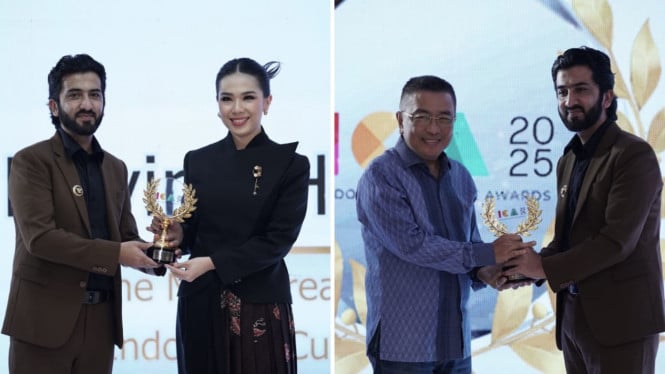 Chef Devina dan Helmy Yahya menerima penghargaan.