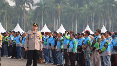 Kapolres Pelabuhan Tanjung Priok AKBP Martuasah Tobing dalam apel ojol kamtibmas